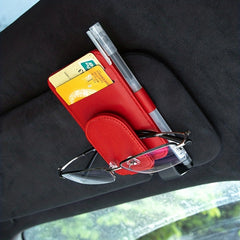 Car Sunglass Holder - Magnetic Leather Clip for Storing Glasses