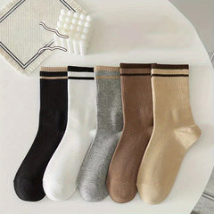 Men's Solid Striped Crew Socks Breathable Casual Unisex Outdoor All Seasons