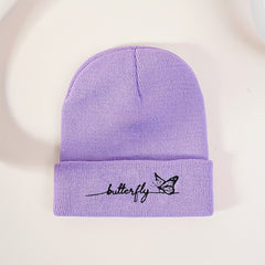 Butterfly Embroidery Knit Hat Y2K Beanie Candy Skull Cap Elastic