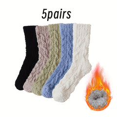 5 Pairs Men's Thick Coral Velvet Home Floor Winter Warm Crew Socks