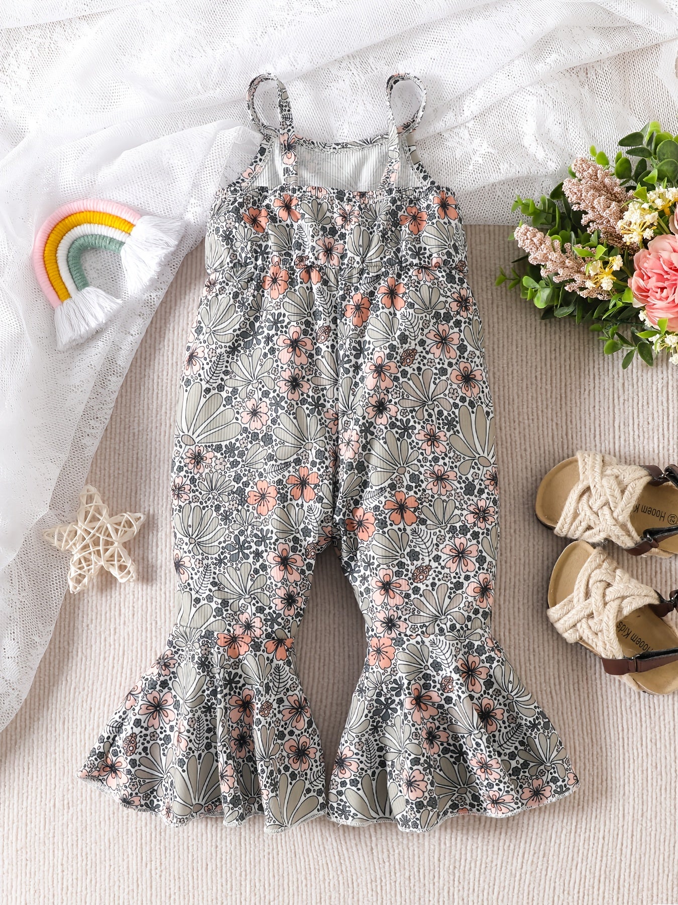 Girls Bow Pattern Off Shoulder Cami Flare Leg Clothes