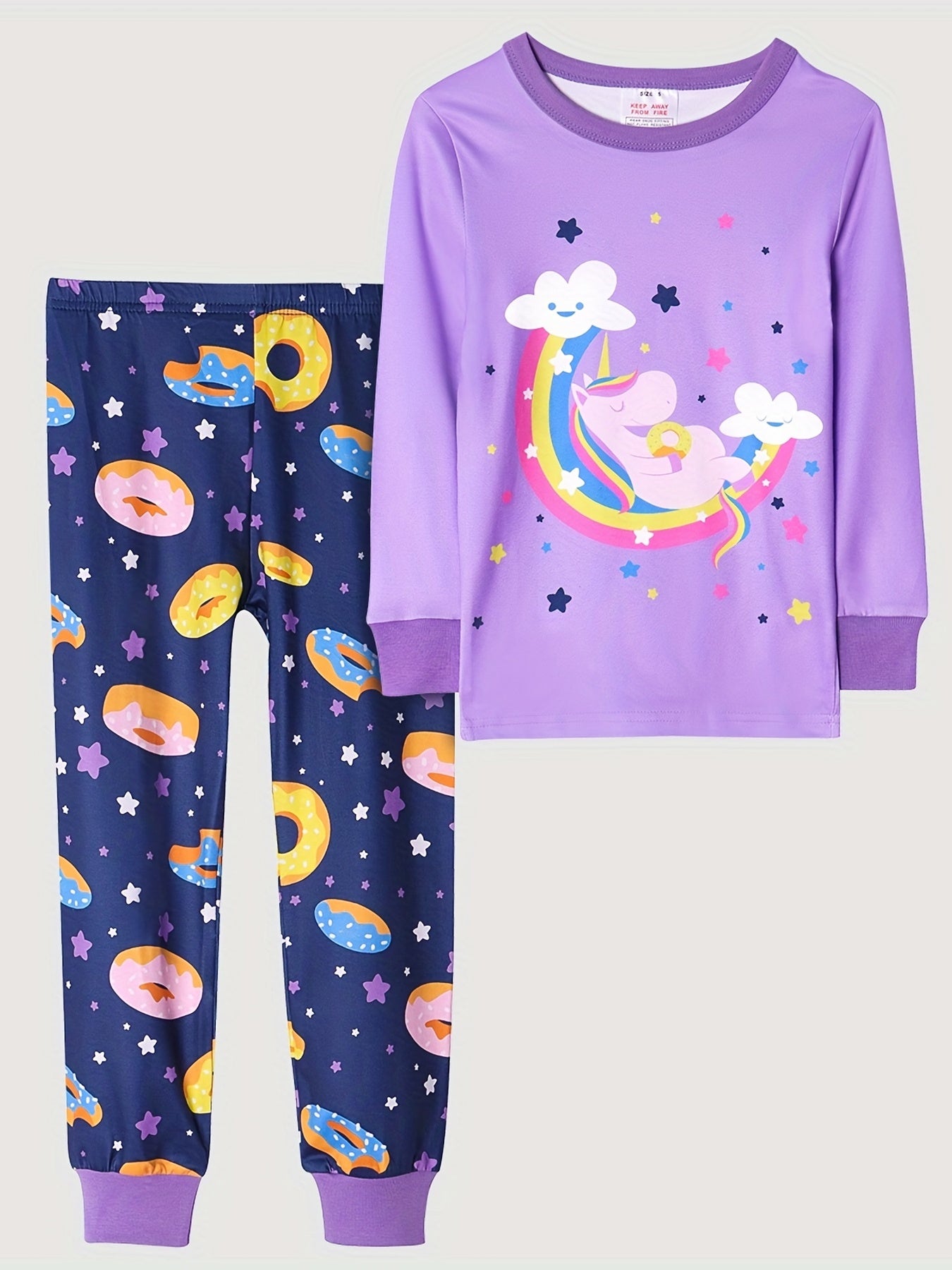 Girls Cartoon Graphic Pajamas Set Long Sleeve Tee and Pants Set