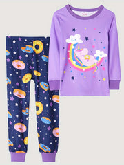 Girls Cartoon Graphic Pajamas Set Long Sleeve Tee and Pants Set