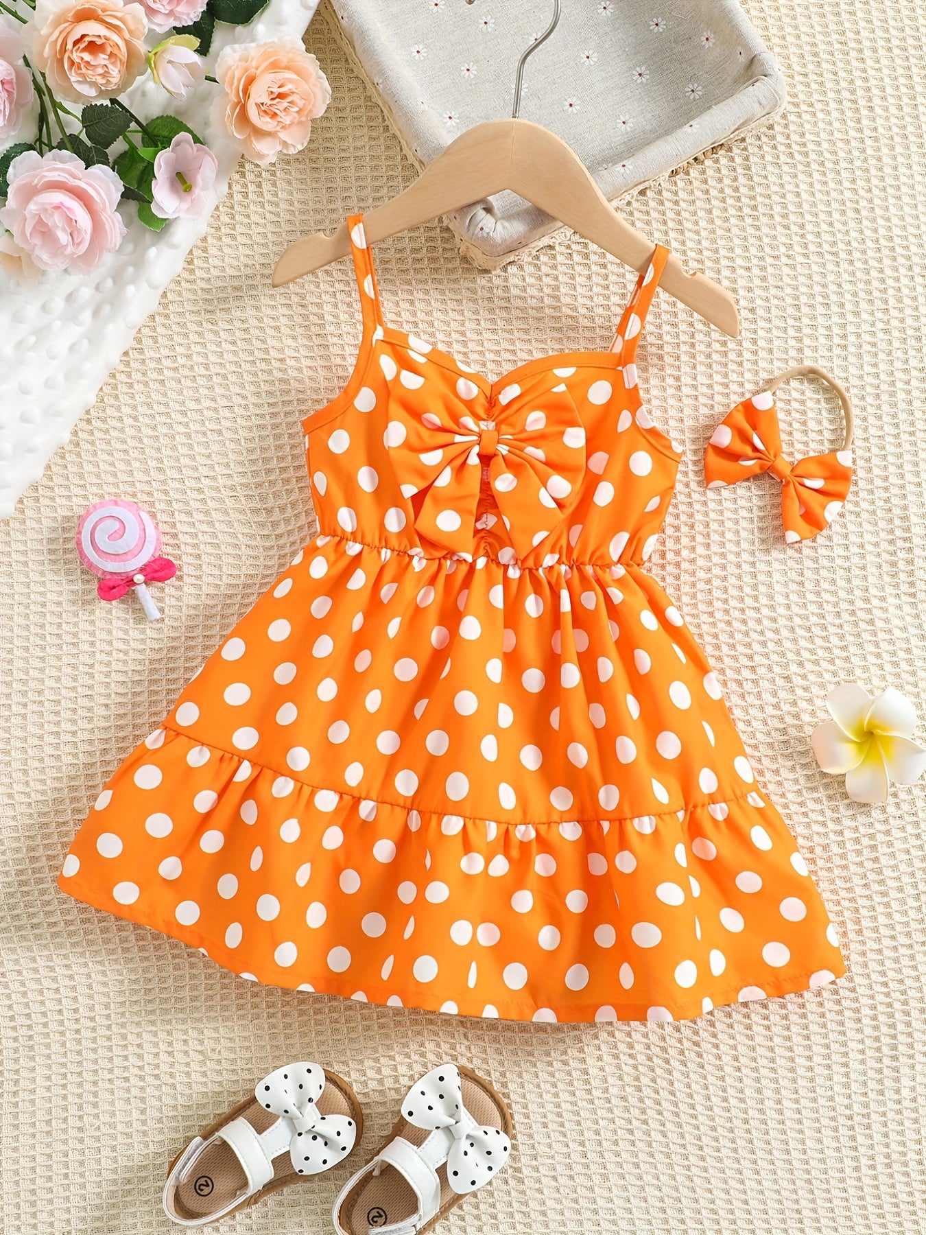 Cute Polka Dot Playwear for Baby Girls Cotton Casual Dress with Suspenders