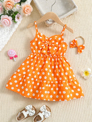 Cute Polka Dot Playwear for Baby Girls Cotton Casual Dress with Suspenders