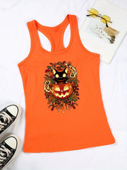 Halloween Jack O' Lantern Tank Top Sleeveless Crew Neck Women's Clothing