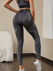 Stripe Printed High Waist Yoga Pants High Stretch Fitness Workout Gym Leggings
