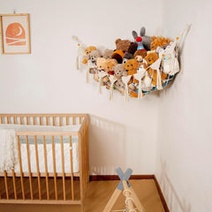 Macrame DreamLights Bohemian Plush Toy Storage Hammock - Beige