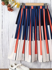 Girls Pleated Piano Striped Print Skirt Elastic Waist Preppy Style