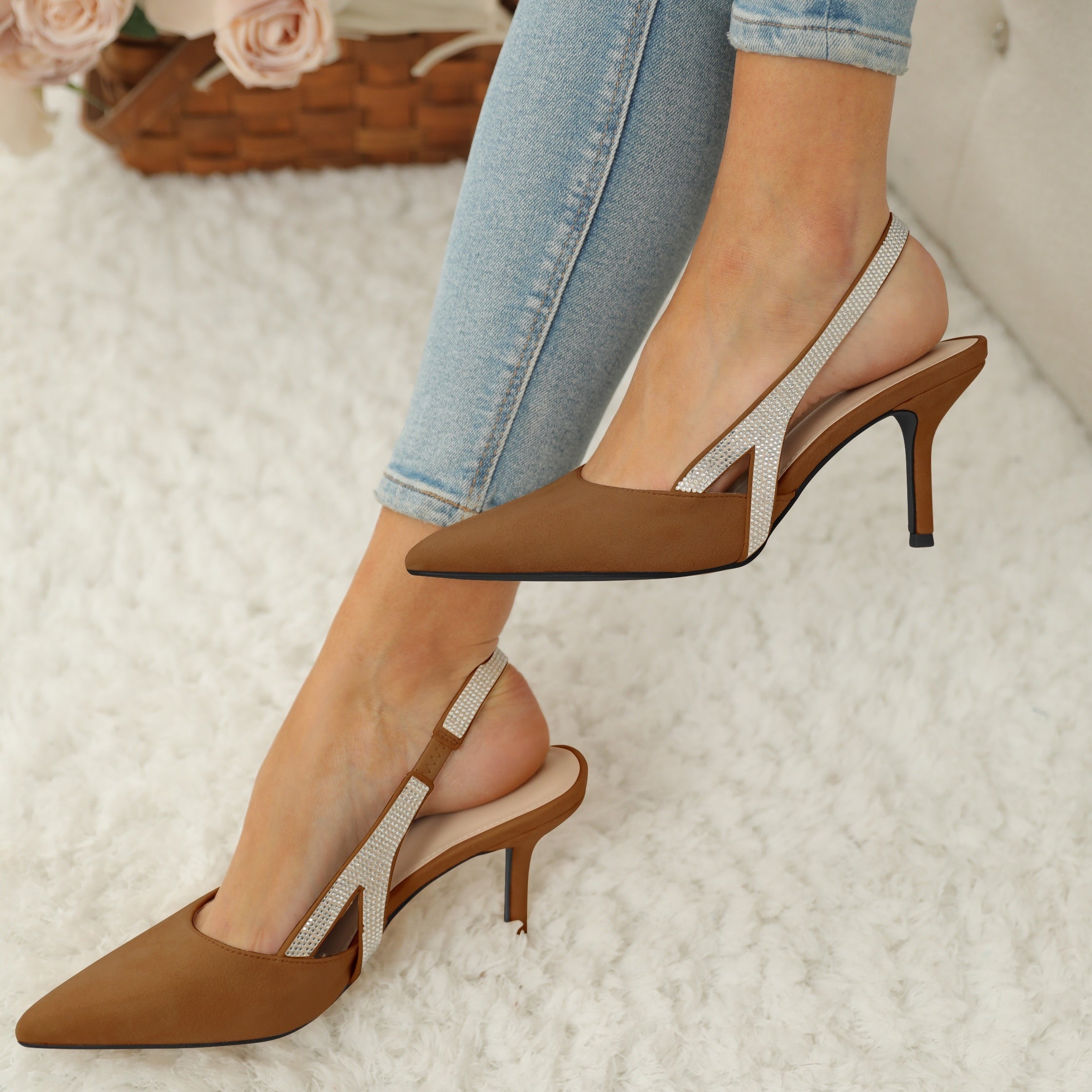 Sexy Rhinestone Stiletto Heels Slingback Sandals