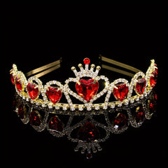 Red Crystal Tiara Rhinestone Headband Queen Crown Bridal Wedding Hair Accessorie