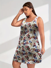 Allover Print Round Neck Tank Dress