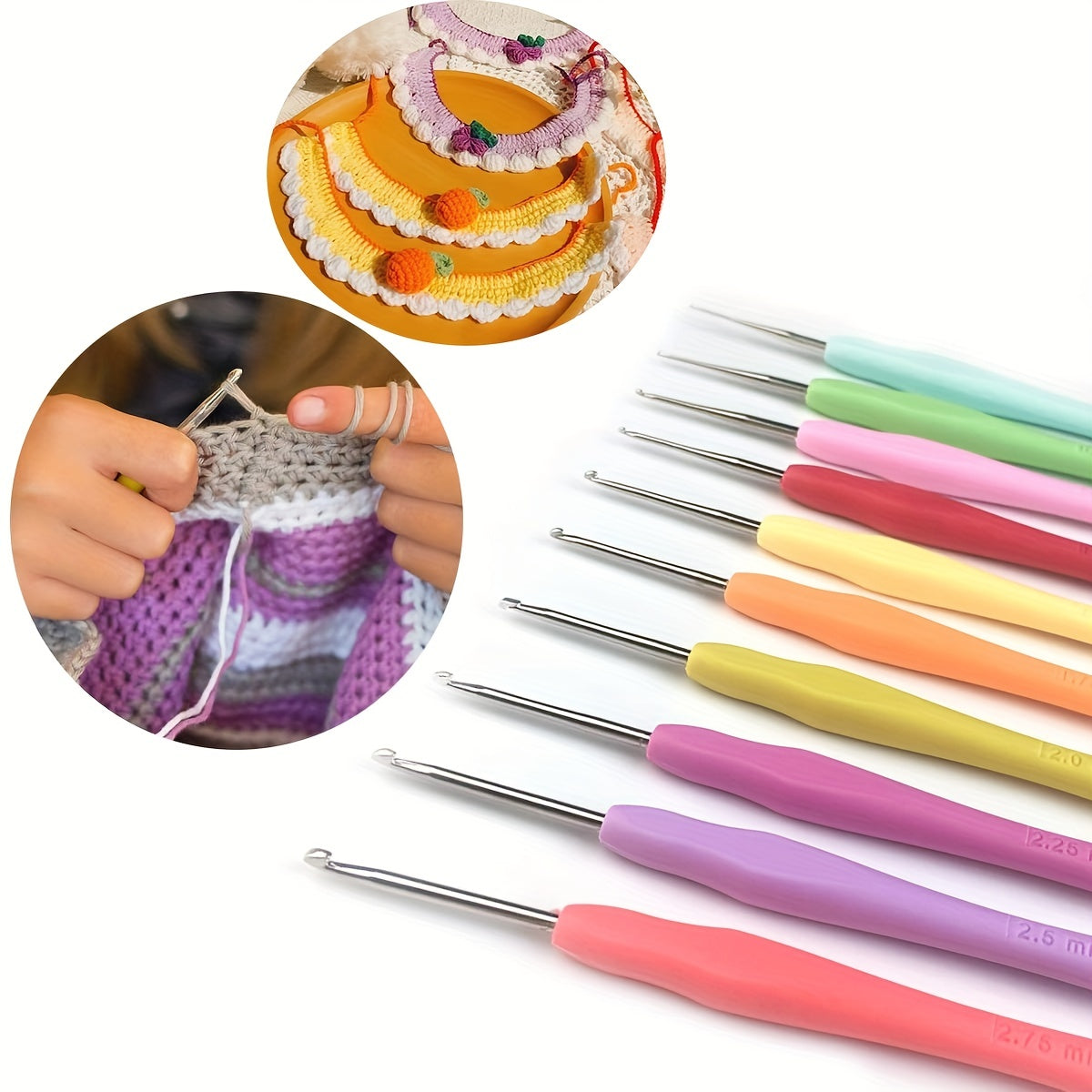 10pcs Lace Crochet Hooks Set 0.5mm-2.75mm Soft Grip