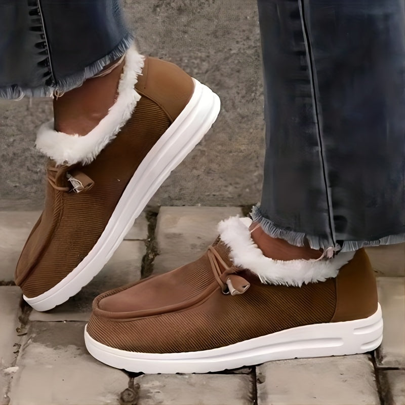 Women's Corduroy Slip On Non-slip Shoes Low Furry Warm Casual Comfy Shoes