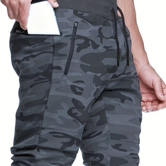 Men's Camo Fitness Shorts w/ Zip Pocket Breathable Drawstring for Outdoor