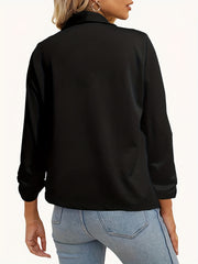 Solid Open Front Blazer Lapel Long Sleeve Blazer
