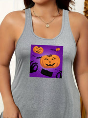 Plus Size Pumpkin Skull Print Tank Sleep Dress