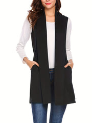 Sleeveless Open Front Vest With Pockets