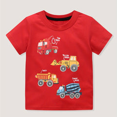 Boys Cartoon Car Print Short Sleeve T-shirt