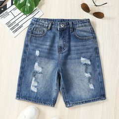 Boys Ripped Denim Shorts - Summer Outdoor Comfort