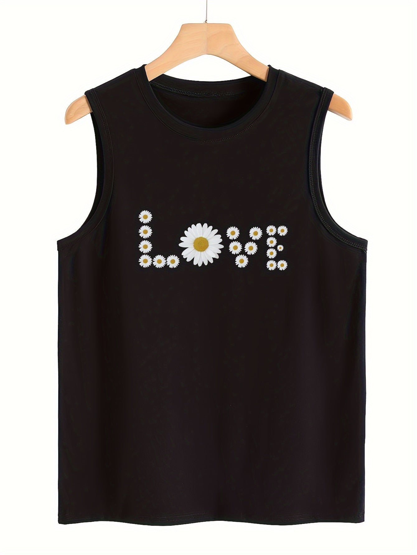Floral & Abstract Love Print Sleeveless Sports Vest Round Neck Stretchy