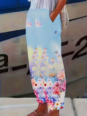 Animal & Floral Print Wide Leg Pants with Pockets