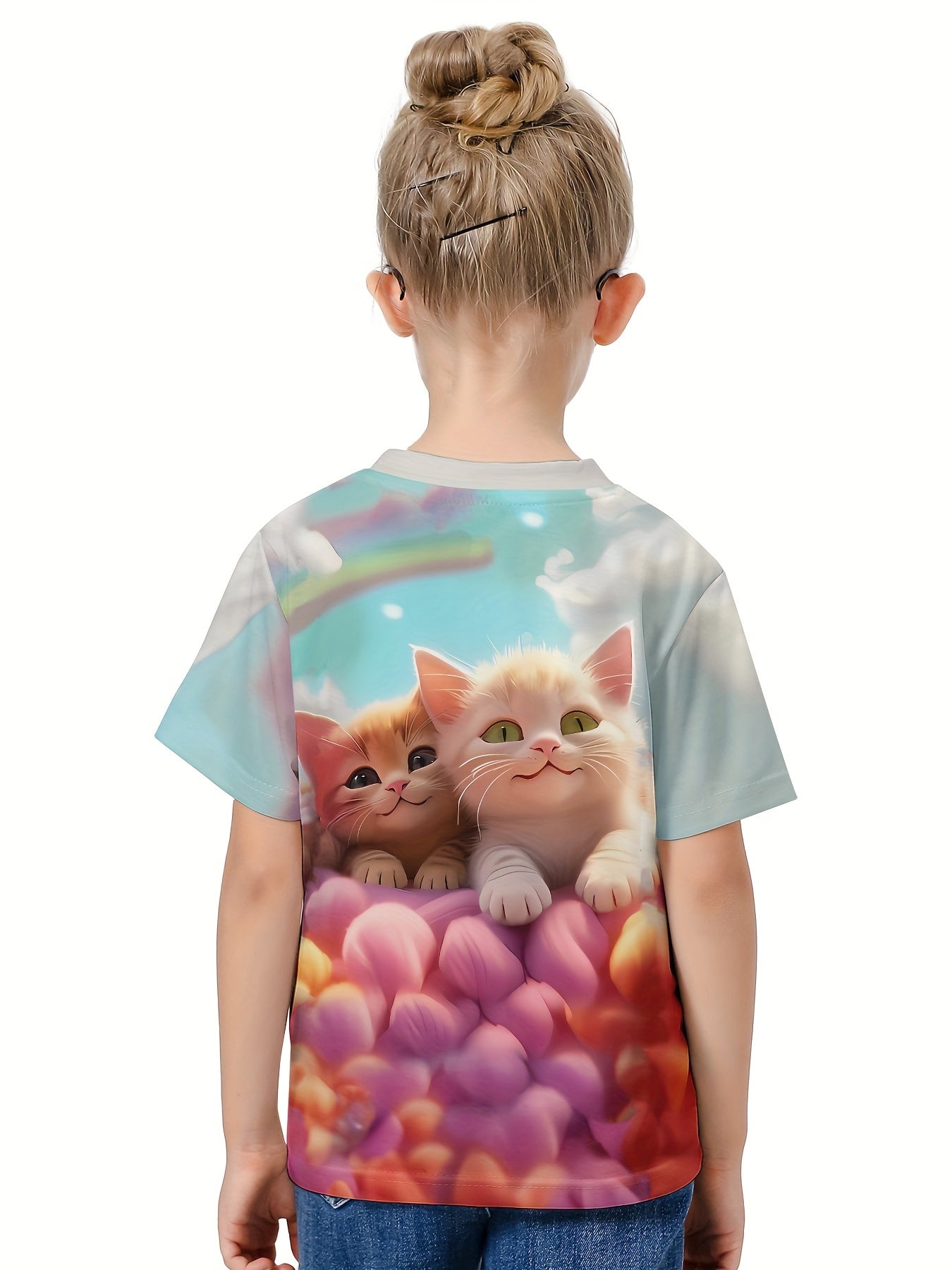 3D Sweet Kitten Print T-shirt for Summer Sports