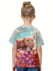 3D Sweet Kitten Print T-shirt for Summer Sports