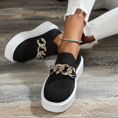 Women's Chain Decor Platform Sneakers Slip On Shoes