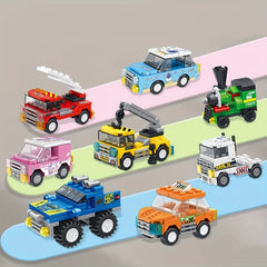 8pcs City Mini Building Blocks Set w/ Urban Landscape Vehicles