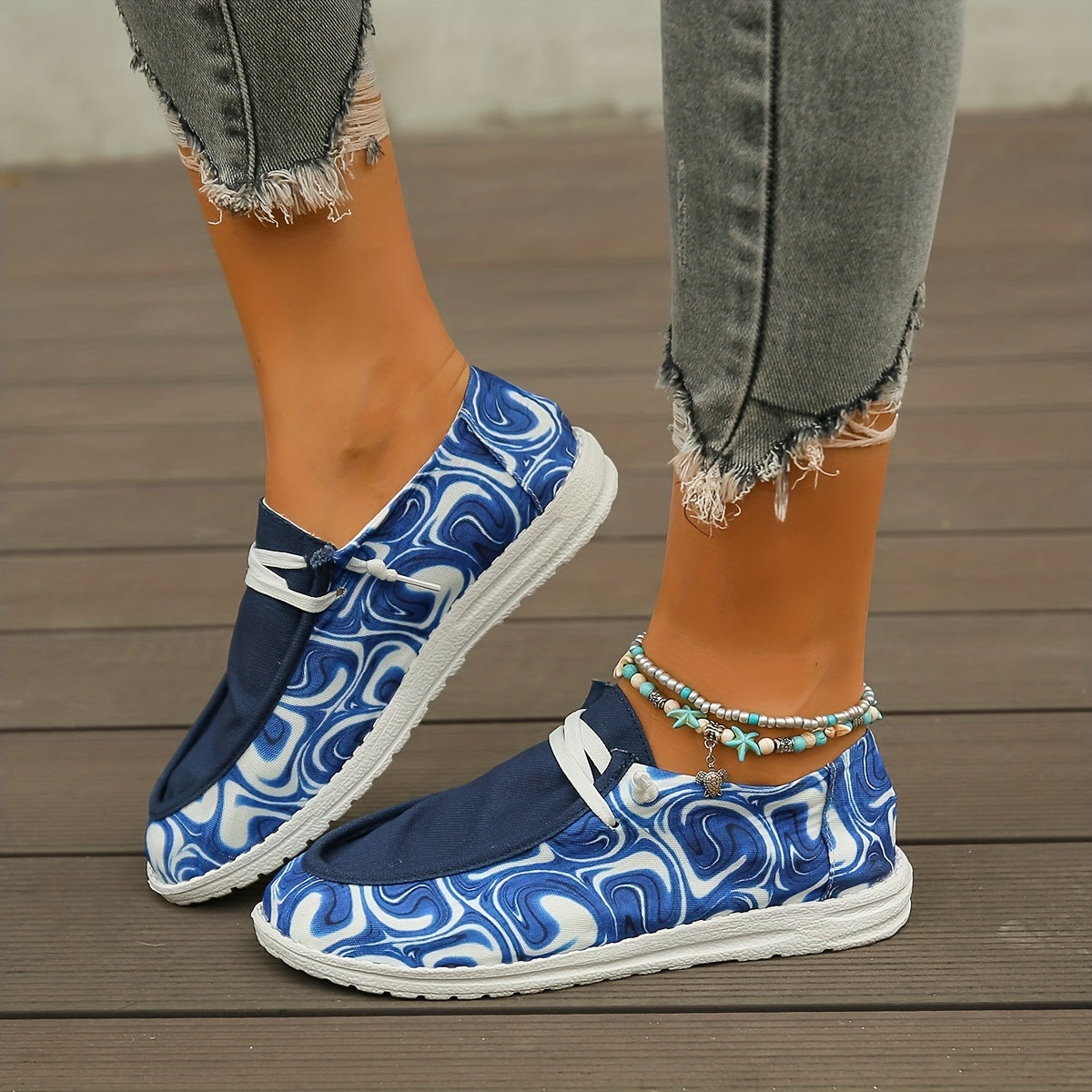 Women's Print Canvas Slip On Flat Sneakers
