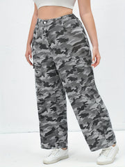 Camo Print High Rise Wide Leg Cargo Jeans