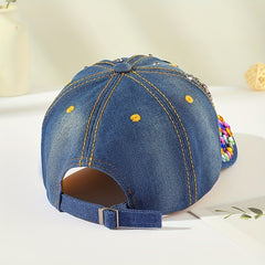 Rhinestone Denim Baseball Cap Distressed Dad Hat Y2K Sun Hat