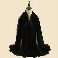 Crinkle Raw Edge Scarf Solid Hijab Vintage Shawl Casual Headscarf Women