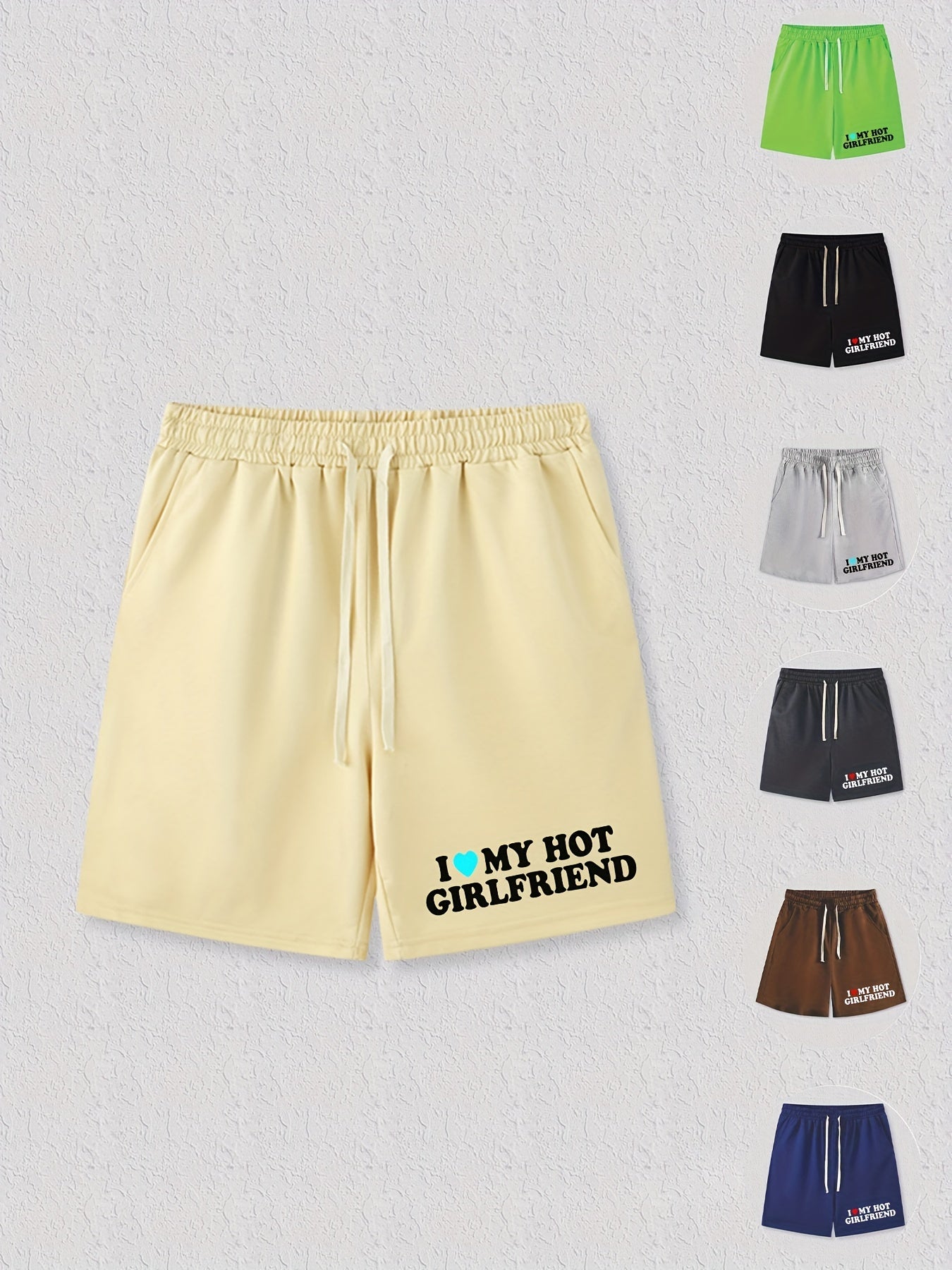 Men's Love Girlfriend Print Shorts Vintage Stretch Drawstring Shorts