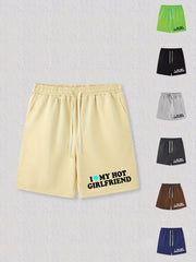 Men's Love Girlfriend Print Shorts Vintage Stretch Drawstring Shorts