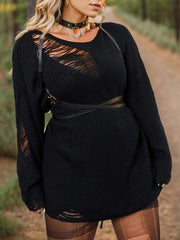 Solid Ripped Round Neck Jumper