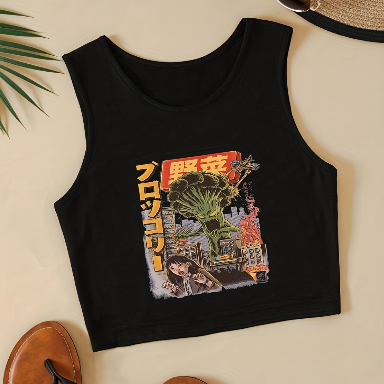 Anime Print Crop Tank Top for Summer