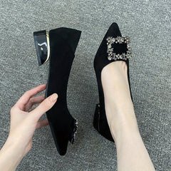 Women's Rhinestone Pointed Toe Low Heel Slip On Shoes