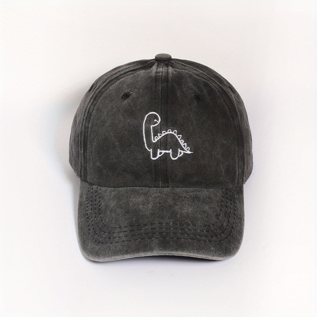 Dinosaur Embroidered Gray Baseball Cap Distressed Dad Hat Adjustable Sun Hats