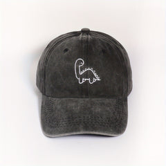 Dinosaur Embroidered Gray Baseball Cap Distressed Dad Hat Adjustable Sun Hats