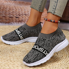 Women's Letter Printed Slip On Sneakers Lightweight Outdoor Casual Shoes