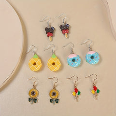 5 Pairs Cartoon Flower Donut Dangling Earrings Set For Kids