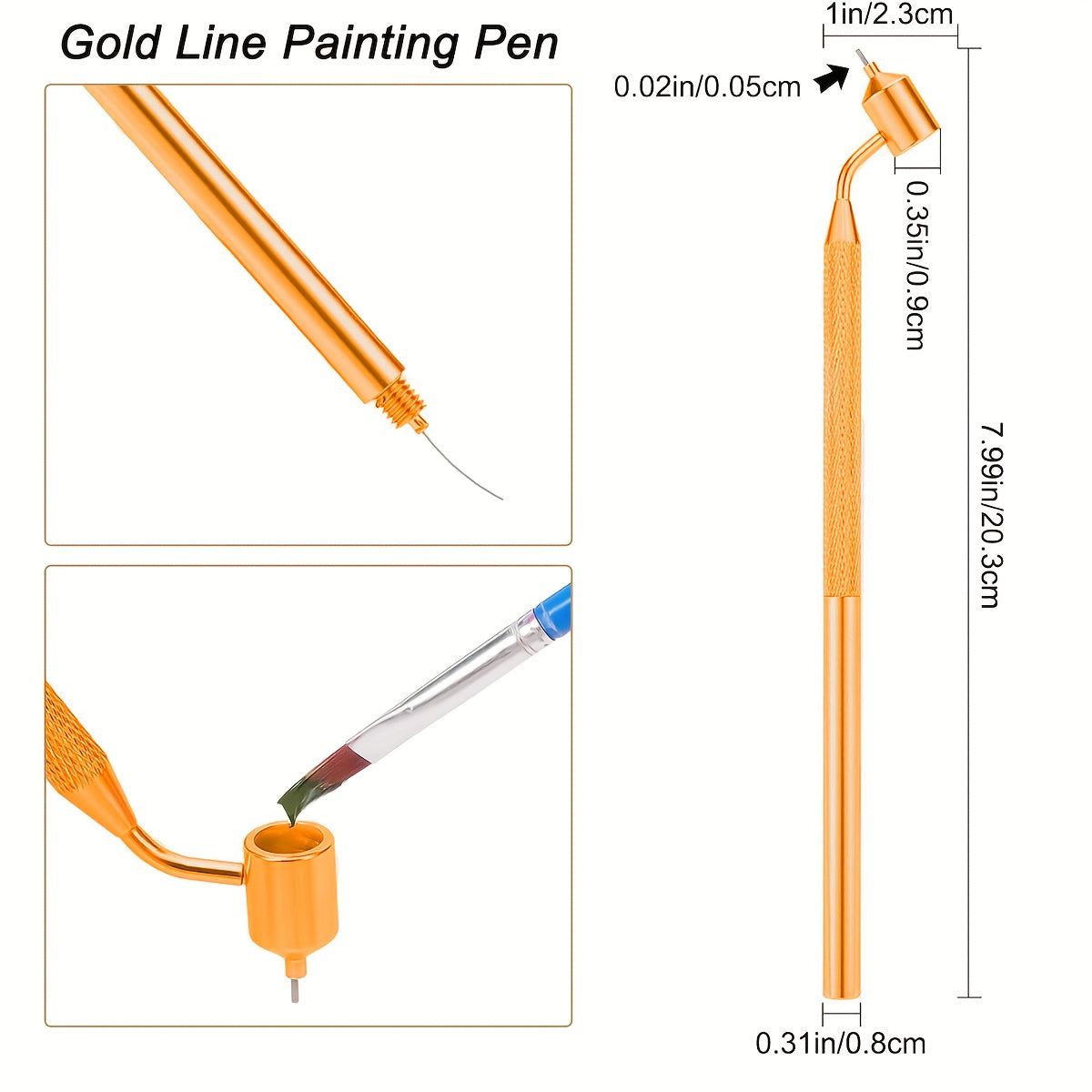Golden Line Detailing Paintbrush Set 1 Piece Dowel Handle Aluminum Crafted