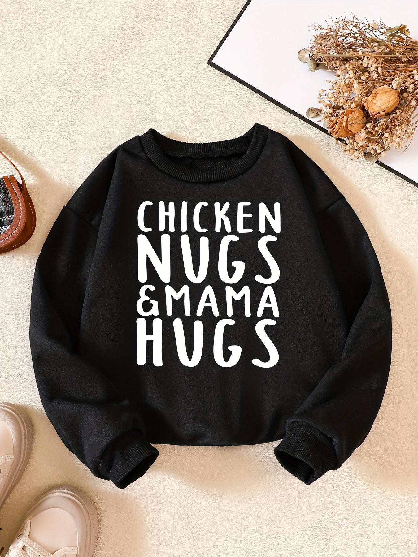 CHICKEN NUGS&MAMA HUGS Boys Sweatshirt Long Sleeve Crew Neck Tops