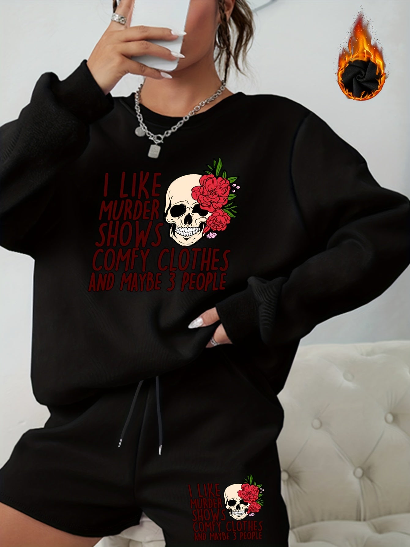 Halloween Graphic Print Sweatshirt & Shorts Set