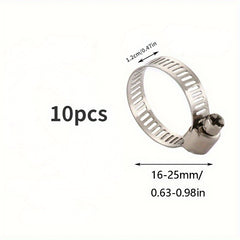10pcs Stainless Steel Hose Clamp For Water Gas Automotive Mechanical Hose