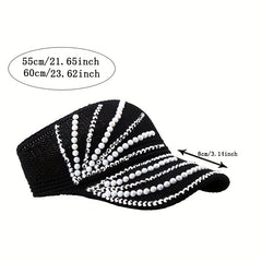 Rhinestone Faux Pearl Summer Visor Solid Sun Hat