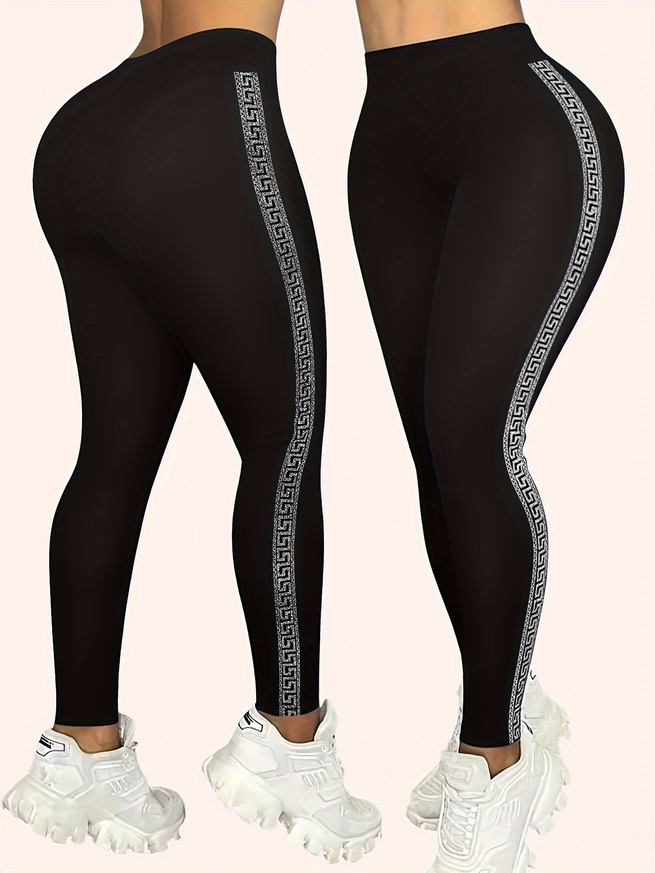 Geometric Print High Waist Tummy Control Leggings