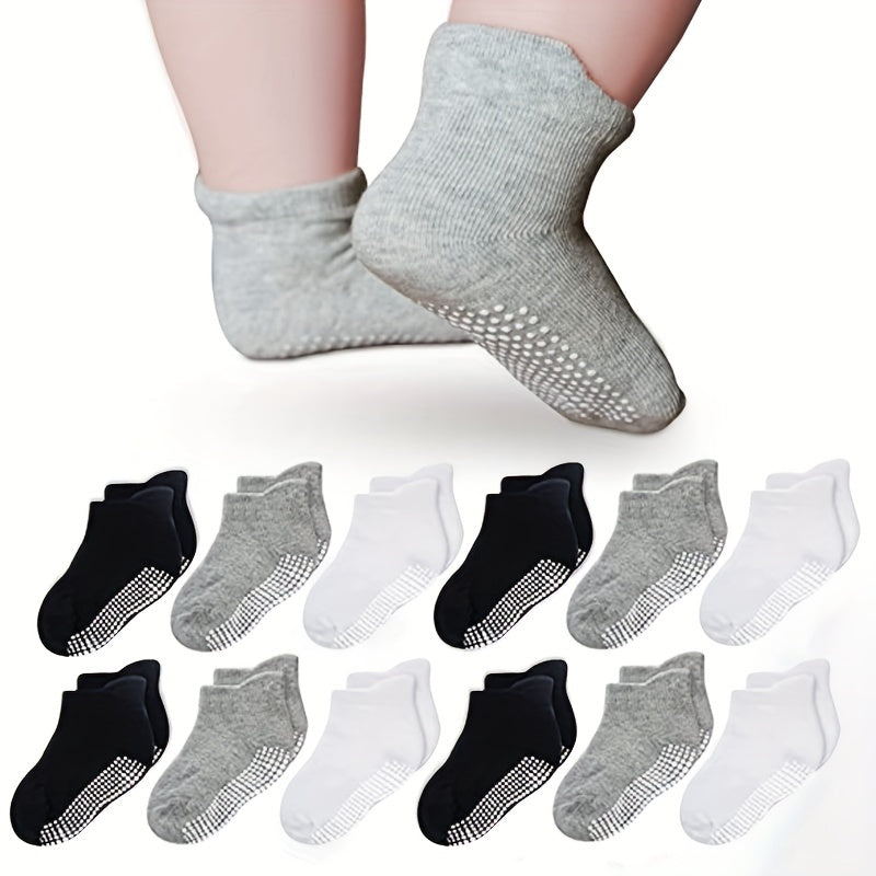 12 Pairs Non Slip Gripper Socks for Kids Basic Style